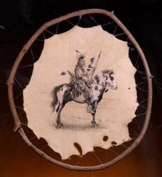Thomas Konrath: 'Warrior and Pony', 2002 Pen Drawing, Western. Native American warrior on his horse....