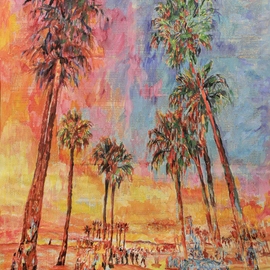 Marat Cherny: 'beach palm trees the sunset', 2018 Other Painting, Beach. Artist Description: Painting Gouache, Watercolor, Paper and Pencil on Paper and Other. Painting gouache, watercolor and pencil on glued together book pages. ...