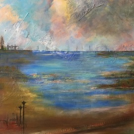 Margaret Thompson: 'Lakeside 4', 2017 Mixed Media, Abstract Landscape. Artist Description: evocative, impressionistic, textured...