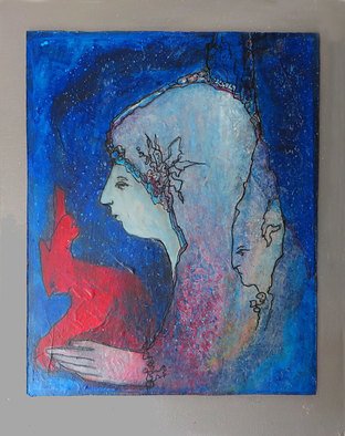 Margaret Stone: 'Storytime', 2016 Mixed Media, Figurative.  This painting is acrylic and Ink.  Perhaps she is magical in a sense, a child of the cosmos.  She just evolved as I painted, out of the layers of colors and forms.  This painting is on a prepared panel and is mounted on a stretched canvas ready for hanging.  ...