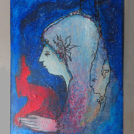Margaret Stone: 'Storytime', 2016 Mixed Media, Figurative. Artist Description:  This painting is acrylic and Ink.  Perhaps she is magical in a sense, a child of the cosmos.  She just evolved as I painted, out of the layers of colors and forms.  This painting is on a prepared panel and is mounted on a stretched canvas ready for ...