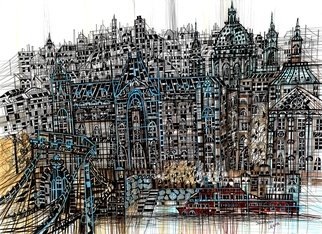 Maria Susarenko: 'red boat', 2016 Other, Architecture. This artwork was inspired by Budapest and it s amazing architecture  abstract ink drawing graphics modern...