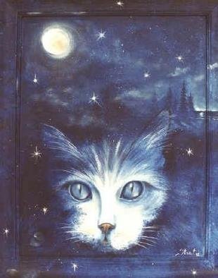 Marilyn Itrat: 'El gato en la noche', 2002 Acrylic Painting, Animals. 