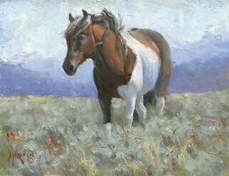 Donny Marincic: 'Wyoming Wild Paint Horse', 2022 Oil Painting, Western. Quick 30 minute oil painting doesn t give you time to over do the work.  I do the background after I do the subject This a painting of a wild horse I took north of Rock Springs Wyoming...