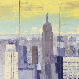 Marino Chanlatte: 'New York Skyline 2', 2015 Oil Painting, Cityscape. Artist Description:  This is another work of the series of cityscapes from my last trip to New York. Painted with the technique I am using in my abstract works overlapping layers of color and scraping, I love the results I am obtaining in this urban works. I plan to comeback ...