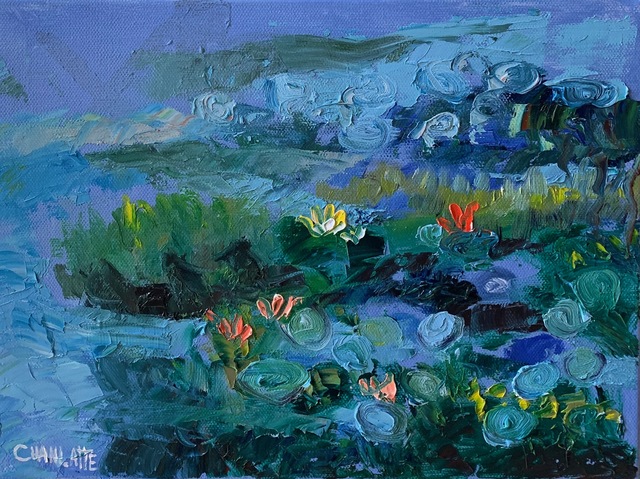 Artist Marino Chanlatte. 'Water Lilies 14' Artwork Image, Created in 2019, Original Pastel Oil. #art #artist
