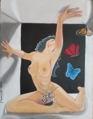 Marisa Reve: 'butterflies extinction', 2020 Pastel, Figurative. Soft pastels on Canson paper, this artwork referes to the lack of emotions lost because of the persons emptiness. ...