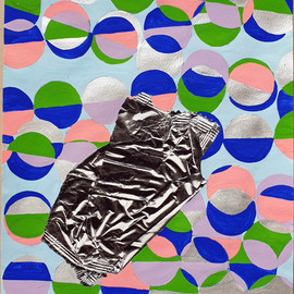 Marisa Torres: 'Waste number 4', 2019 Gouache Drawing, Abstract Figurative. Artist Description: Gouache and Ink Print on PaperThis series of drawings shows plastic waste floating in a balanced geometric background.  The element of waste acts as an interference, changing the balanced achieved in that background.  These series are the result of my growing interest and ongoing research on the ...