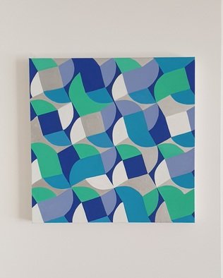 Marisa Torres: 'geometries bluegreen', 2021 Acrylic Painting, Geometric. The patterns in this painting are inspired by the shape of a take- out box. Using this shape as a stencil and playing with color, a tesselation is created throughout the canvas. In this process, I am never sure what the exact outcome will look like, and I am often ...