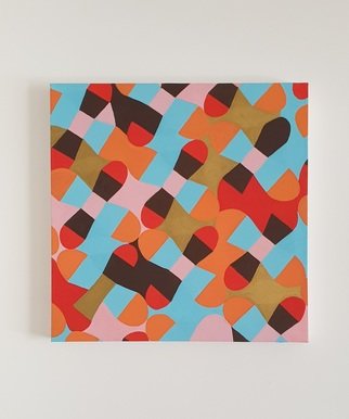 Marisa Torres: 'geometries pinkred', 2021 Acrylic Painting, Geometric. The patterns in this painting are inspired by the shape of a take- out box.  Using this shape as a stencil and playing with color, a tesselation is created throughout the canvas.  In this process, I am never sure what the exact outcome will look like, and I am often ...