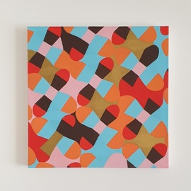 Marisa Torres: 'geometries pinkred', 2021 Acrylic Painting, Geometric. Artist Description: The patterns in this painting are inspired by the shape of a take- out box.  Using this shape as a stencil and playing with color, a tesselation is created throughout the canvas.  In this process, I am never sure what the exact outcome will look like, and I ...