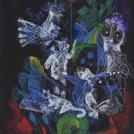 Mario Ortiz Martinez: 'pastel for amusement', 2019 Pastel, Abstract Figurative. Artist Description: STUDY ON COLORED PAPER ABOUT FREE, FESTIVE ASSOCIATION WITH ANIMALS, OBJECTS, INDIVIDUALS, SEA AND LANDSCAPES, TRYING TO FIGURE AN IRRATIONAL TALE IN AN OFF TIME SCENE, TEATRAL, CLASSIC, NATURE, MEMORIES, MEDITATION. ...