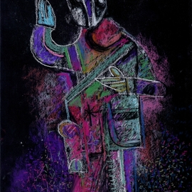 Mario Ortiz Martinez: 'the guardian', 2020 Pastel, Abstract Figurative. Artist Description: COLORFUL, GEOMETRIC. ...