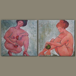 Marina Venediktova: 'diptych etude with apples', 2022 Oil Painting, Erotic. 