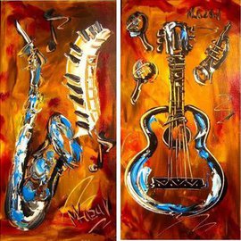 Mark Kazav: '4 CANVASES ART  by MARK KAZAV JAZZ MUSIC', 2006 Mixed Media, Music. Artist Description:  4 30x15 canvases set 