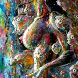 Mark Masters: 'awaiting excaliburs return', 2012 Acrylic Painting, Expressionism. Artist Description: expressionism, acrylic, on panel, colorful, luminescence, traditional, painting, modern, composition, original, ...