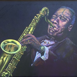 Michael Arnold: 'jazz saxophone player', 2018 Acrylic Painting, Music. Artist Description:  Jazz Saxophone Player  is an original, signed acrylic painting on canvas by Citrus County Florida Artist Michael Arnold.This painting is of jazz saxophonist and composer Wayne Shorter.I have wanted to return to the subject of the saxophone in a painting for some time and hoped to ...