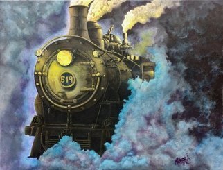 Michael Arnold: 'steam engine 519', 2018 Acrylic Painting, Trains. Steam Engine 519 is a gallery wrapped, acrylic painting measuring 45 3 4 inches x 34 1 2 inches. I have been intrigued by the idea of painting a train and settled on a steam engine. I wanted to create a mood of the engine chugging along at night covered ...