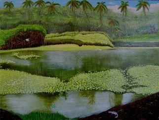 Mario Tello: 'Tropical Pond', 2016 Oil Painting, Marine. painting with Inks, airbrush, watercolor on watercolor paper...