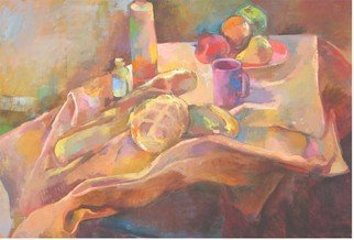 Martha Hayden: 'Still Life with Loaves', 2010 Oil Painting, Still Life.  Landscape, Michigan, Wisconsin artist, woman painter, color, composition, trees, rural, outdoor, ...