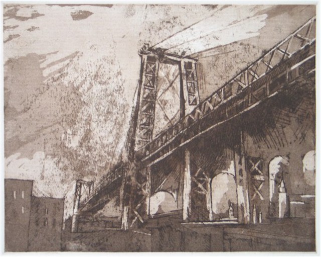 Martha Hayden  'The Williamsburg Bridge', created in 2010, Original Printmaking Etching.