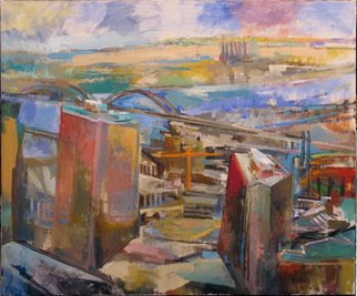 Martha Hayden: 'downtown st louis', 2019 Oil Painting, Urban. Downtown St. LouisThis scene is observed from the 30th story, allowing me a wide view of the landscape. The building in the front right was interesting to paint as it sits on a platform of street- level shops and a parking garage. This building is also an odd shape, ...