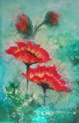 Martin Budden: 'poppies', 2020 Acrylic Painting, Floral. Acrylic on canvas. An abstract floral idea with brightness. ...