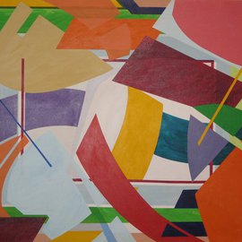 Marty Kalb: 'Geometric Dance 2', 1981 Acrylic Painting, Geometric. Artist Description:   Geometric art can have the same range of implied motion as more fluid abstraction. Calder is the best example. My effort was successful once I introduced the process of overlaying forms.   ...