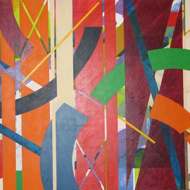 Marty Kalb: 'Geometric Dance  1', 1981 Acrylic Painting, Geometric. Artist Description:  Geometric art can have the same range of implied motion as more fluid abstraction. Calder is the best example. My effort was successful once I introduced the process of overlaying forms.  ...