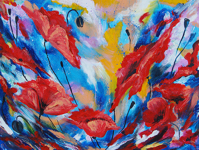 Artist Elena Martynova. 'Wind In The Poppies' Artwork Image, Created in 2016, Original Painting Oil. #art #artist