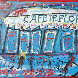 Mary Zeman: 'Cafe de Flore', 2008 Acrylic Painting, Travel. Artist Description:  Acrylic on paper framed under glass ...