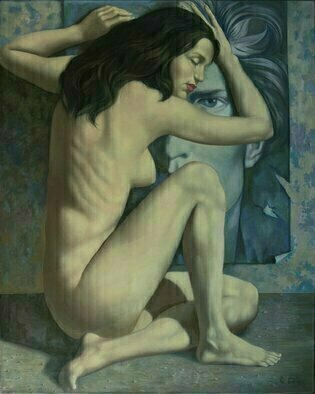 Yaroslav Kurbanov: 'one side love', 2000 Oil Painting, Love. ONE- SIDE LOVE, how often does it occur in our lives  It s even more common with film and music idols. How many young women experience it  I tried to convey these feelings in my work ONE- SIDE LOVE. ...