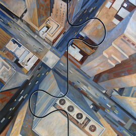 Yaroslav Kurbanov: 'space in between 2', 2023 Oil Painting, Cityscape. Artist Description: A city where thousands of people live. What chance do they have to meet and perceive each other  A big city means great opportunities for new and unexplored things - - - new possibilities, meetings and acquaintances or, on the contrary, dissolving into a common big crowd. ...