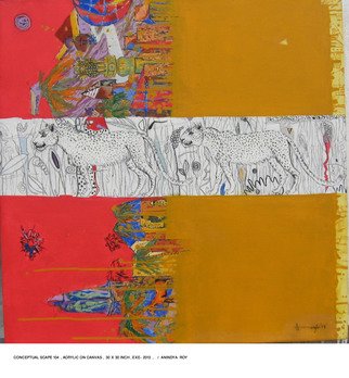 Anindya Roy: 'conceptual scape 107', 2014 Acrylic Painting, Conceptual.         spirituality within landscape and other object living on it, conceptualize all over then a visual effect is the process I adopt when in action.          ...