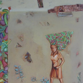 Anindya Roy: 'conceptual scape 52', 2008 Acrylic Painting, Figurative. Artist Description:  This  paintings are from the series of conceptual scape , I try to present an intemacy of figure and nature with sarounding elements blends with a common colour. ...