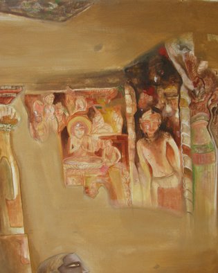 Anindya Roy: 'conceptual scape 63', 2007 Acrylic Painting, Conceptual.     A imaginative structure from Ajanta CAve paintings.   ...