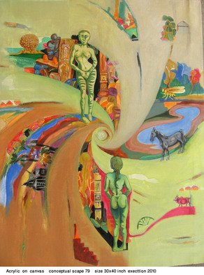 Anindya Roy: 'conceptual scape 80', 2011 Acrylic Painting, Conceptual.        spirituality within landscape and other object living on it, conceptualize all over then a visual effect is the process I adopt when in action.         ...