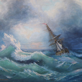 Yuriy Matrosov: 'sea landscape', 2016 Oil Painting, Seascape. Artist Description: Painting Oil on Canvas. This picture was inspired by an exhibition of the famous marine artist Ivan Aivazovsky, which I recently visited in the State Russian Museum in Saint- Petersburg.In this painting I applied many layers of color to create a transparent quality for showing the play ...
