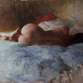 Matt Abraxas: 'Blue Afghan', 2010 Oil Painting, Figurative. Artist Description:  Nude, Figurative, Figure Painting, Bravura, Alla Prima, Painterly, Brush Work, Sexy, Sensual, Woman ...