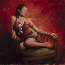 Matt Abraxas: 'Bohemian', 2010 Oil Painting, Figurative. Artist Description:  figurative, figure painting, sexy, woman, red, painterly, realism, representational, romantic, jewelry, beautiful ...