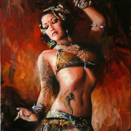 Matt Abraxas: 'Fire Dance', 2009 Oil Painting, Figurative. Artist Description:  Belly dance, sharon kihara, tribal dance, belly dancer, figure painting, figurative, sexy, painterly, brushwork, sensual, woman, dancer, dance ...