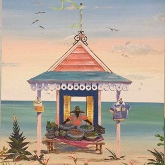 Marc Beauregard: 'spice mon', 2019 , Beach. Giclee reproduction on canvas. 24aEUR x24aEUR. A whimsical scene of beach vender. Inspired by island straw market characters that I have encountered in my travels to the Carribean. ...