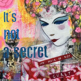 Maria Burgaz: 'its not a secret', 2022 Collage, Abstract Figurative. This person, who is made up with a geisha air due to the whiteness of her skin, has a circumspect air, somewhat worried or even embarrassed. . .  but with a smile that can be sensed.He confesses that his hair isn t curly, it s probably straight as a board.  the ...