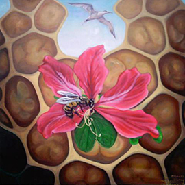 Ewan Mcanuff: 'Honey Maker', 2010 Oil Painting, nature. Artist Description:   Honey bee extracting nectar from the poormans orchid to add to honeycomb flavor.        ...