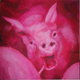 Massimo Zilioli: 'Buried alive as selfportrait', 2011 Oil Painting, Animals. Artist Description: Oil on canvas.All paintings refer to the episode of more than 3 millions pigs buried alive in South Korea because infected. ...