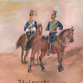Mel Beasley: '21st lancers', 2018 Watercolor, Military. Artist Description: Mounted officer and trumpeter of the 21st Lancers. ...