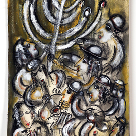 Melita Kraus: 'hanukkah klezmer band', 2016 Pastel Drawing, Judaic. Artist Description: The painting depicting Hanukkah klezmer band. The joy of Hanukkah and traditional Jewish music. Often compared to Chagall school of painting. ...