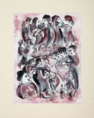 Melita Kraus: 'wedding of gimpel the fool', 2015 Ink Drawing, Judaic. The painting depicts the story of Gimpel, a simple bread maker who is the butt of many of his town s jokes. Inspired by a short story by Isaac Bashevis Singer...