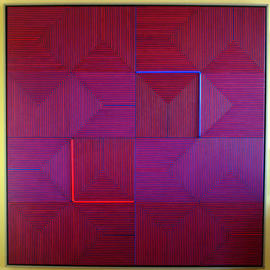Youri Messen-jaschin: 'Strip', 1998 Oil Painting, Optical. Artist Description: Oil Paiting with 2 neon red and blue.Optical Art Kinetic art(r) 1998. by ProLitteris, Po. Box CH- 8033 Zurich / (c) 1998 by Youri Messen- Jaschin Switzerland ...