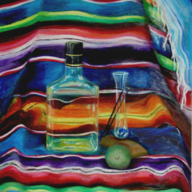 Eduardo Diaz: 'Tequila and sarape', 2001 Oil Painting, Still Life. 